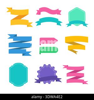 Colorful Flat Ribbons Set, can be used for business designs, presentation designs or any suitable designs. Stock Vector