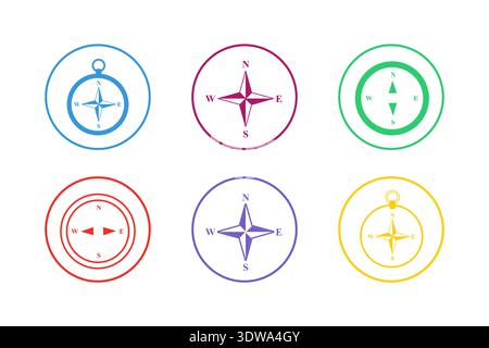 Colorful Compass Icon Set, can be used for business designs, presentation designs or any suitable designs. Stock Vector
