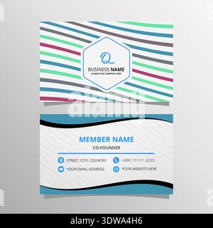 Colorful Lined Business Card Template With Wavy Shapes, can be used for business designs, presentation designs or any suitable designs. Stock Vector