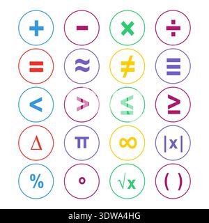 Colorful Math Symbols Set, can be used for business designs, presentation designs or any suitable designs. Stock Vector