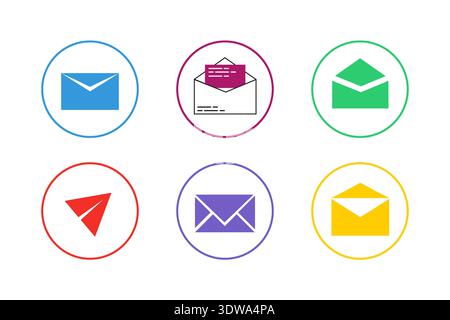 Colorful Email Icon Set, can be used for business designs, presentation designs or any suitable designs. Stock Vector