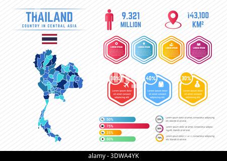 Colorful Thailand Map Infographic Template, can be used for business designs, presentation designs or any suitable designs. Stock Vector