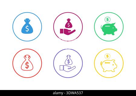 Colorful Saving Money Icon Set, can be used for business designs, presentation designs or any suitable designs. Stock Vector