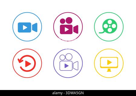 Colorful Video Icon Set, can be used for business designs, presentation designs or any suitable designs. Stock Vector