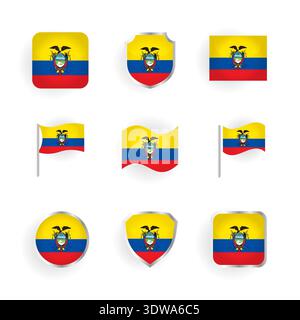 Ecuador Flag Icons Set, can be used for business designs, presentation designs or any suitable designs. Stock Vector