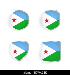 Djibouti Country Badge and Label Collection, can be used for business designs, presentation designs or any suitable designs. Stock Vector