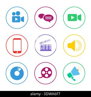 Colorful Media Icon Set, can be used for business designs, presentation designs or any suitable designs. Stock Vector