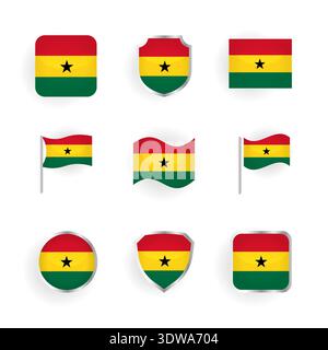Ghana Flag Icons Set, can be used for business designs, presentation designs or any suitable designs. Stock Vector