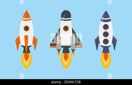 Colorful Rockets Set Illustration, can be used for business designs, presentation designs or any suitable designs. Stock Vector