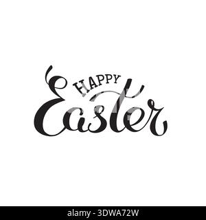 Happy easter hand lettering vector. Handwritten happy easter greeting card. Logo, script font. Isolated black symbol on white background. Typography Stock Vector