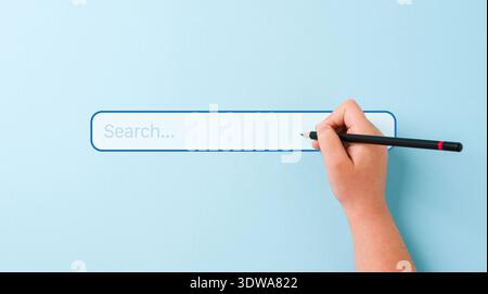 Hand drawing search bar concept on blue background Stock Photo