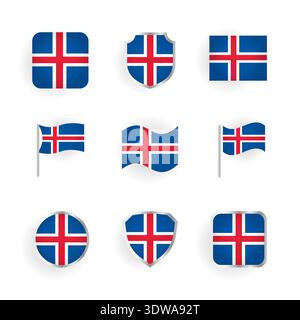 Iceland Flag Icons Set, can be used for business designs, presentation designs or any suitable designs. Stock Vector