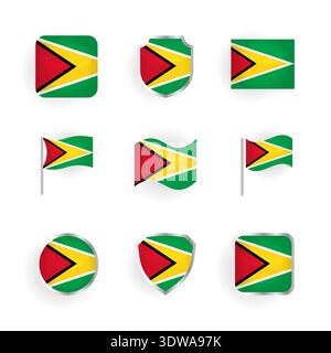 Guyana Flag Icons Set, can be used for business designs, presentation designs or any suitable designs. Stock Vector