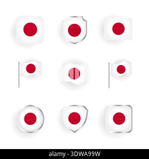 Japan Flag Icons Set, can be used for business designs, presentation designs or any suitable designs. Stock Vector