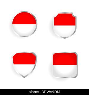 Indonesia Country Badge and Label Collection, can be used for business designs, presentation designs or any suitable designs. Stock Vector