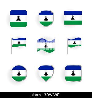 Lesotho Flag Icons Set, can be used for business designs, presentation designs or any suitable designs. Stock Vector