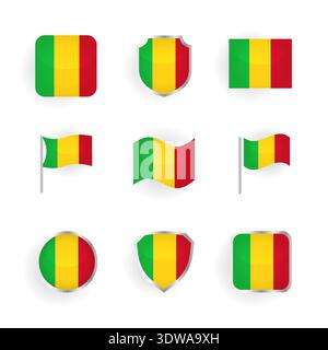 Mali Flag Icons Set, can be used for business designs, presentation designs or any suitable designs. Stock Vector