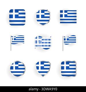 Greece Flag Icons Set, can be used for business designs, presentation designs or any suitable designs. Stock Vector