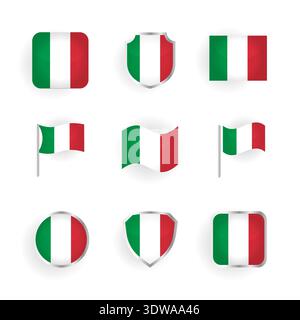 Italy Flag Icons Set, can be used for business designs, presentation designs or any suitable designs. Stock Vector