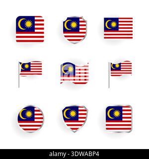 Malaysia Flag Icons Set, can be used for business designs, presentation designs or any suitable designs. Stock Vector