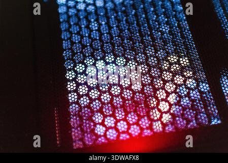 A part of rgb lights cooling illuminated fans powerful gaming computer at home with powerful fans and lights. Stock Photo