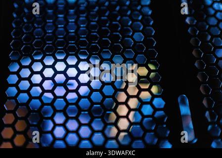 A part of rgb lights cooling illuminated fans powerful gaming computer at home with powerful fans and lights. Stock Photo