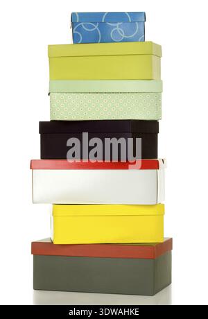 Pyramid of colorful boxes, isolated on white Stock Photo