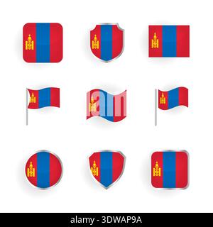 Mongolia Flag Icons Set, can be used for business designs, presentation designs or any suitable designs. Stock Vector