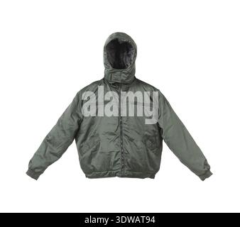 Gray male working jacket with hood. Isolated on white background Stock Photo