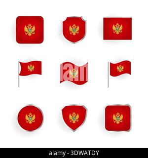Montenegro Flag Icons Set, can be used for business designs, presentation designs or any suitable designs. Stock Vector