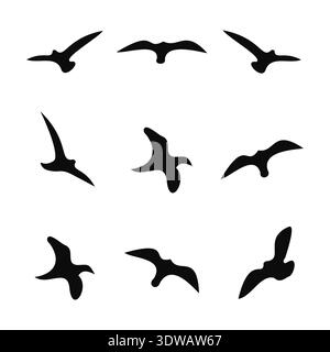 Flying Bird Silhouette Icons Set, can be used for business designs, presentation designs or any suitable designs. Stock Vector