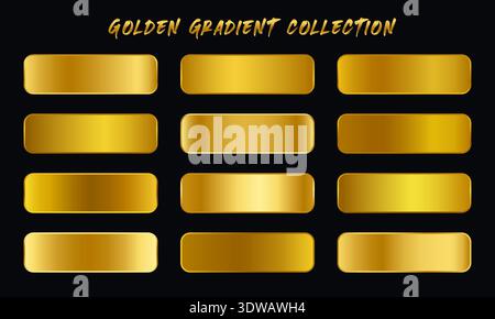 Golden Gradients Swatches Set, can be used for business designs, presentation designs or any suitable designs. Stock Vector