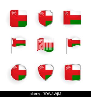 Oman Flag Icons Set, can be used for business designs, presentation designs or any suitable designs. Stock Vector