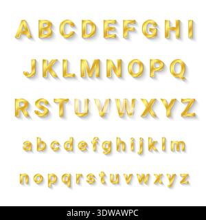 Gold Alphabet A to Z with Capital and Small Letters, can be used for business designs, presentation designs or any suitable designs. Stock Vector