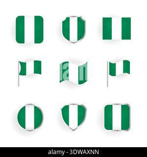 Nigeria Flag Icons Set, can be used for business designs, presentation designs or any suitable designs. Stock Vector