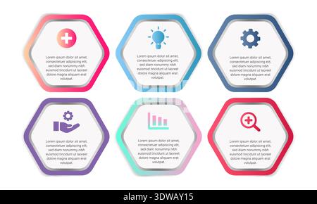 Gradient Hexagon Infographic Template With Business Icons, can be used for business designs, presentation designs or any suitable designs. Stock Vector