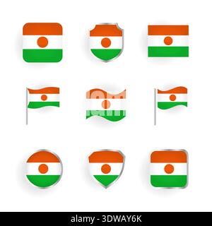 Niger Flag Icons Set, can be used for business designs, presentation designs or any suitable designs. Stock Vector