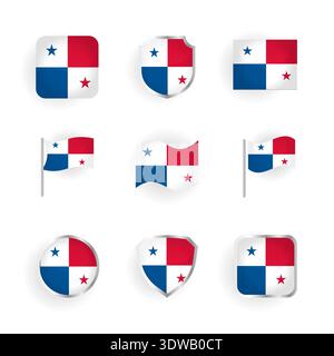 Panama Flag Icons Set, can be used for business designs, presentation designs or any suitable designs. Stock Vector