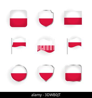 Poland Flag Icons Set, can be used for business designs, presentation designs or any suitable designs. Stock Vector
