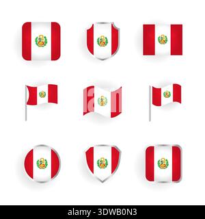Peru Flag Icons Set, can be used for business designs, presentation designs or any suitable designs. Stock Vector