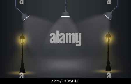 Light Equipment Set With Spotlights and Street Light, can be used for business designs, presentation designs or any suitable designs. Stock Vector