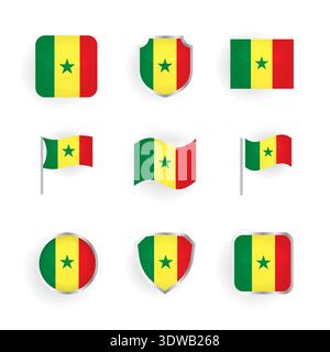 Senegal Flag Icons Set, can be used for business designs, presentation designs or any suitable designs. Stock Vector