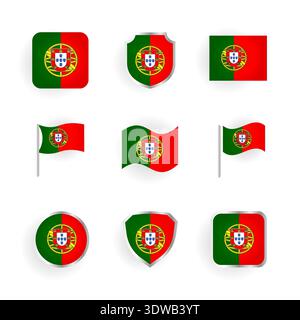 Portugal Flag Icons Set, can be used for business designs, presentation designs or any suitable designs. Stock Vector