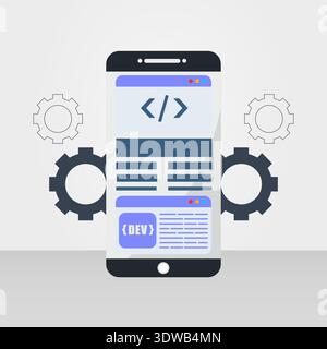 Mobile App Development Illustration, can be used for business designs, presentation designs or any suitable designs. Stock Vector