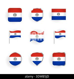 Paraguay Flag Icons Set, can be used for business designs, presentation designs or any suitable designs. Stock Vector