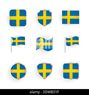 Sweden Flag Icons Set, can be used for business designs, presentation designs or any suitable designs. Stock Vector