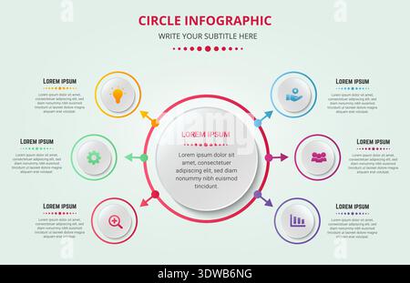 Modern circle infographic 6 options with gradient colors and business icons, can be used for business designs, presentation designs or any suitable de Stock Vector