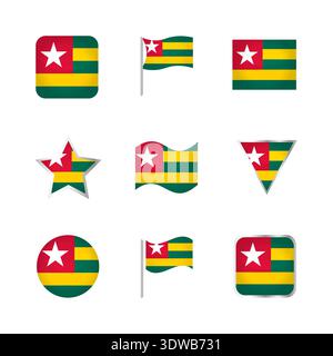 Togo Flag Icons Set, can be used for business designs, presentation designs or any suitable designs. Stock Vector