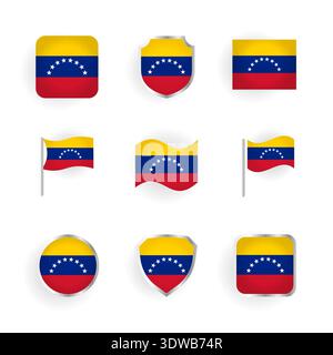 Venezuela Flag Icons Set, can be used for business designs, presentation designs or any suitable designs. Stock Vector