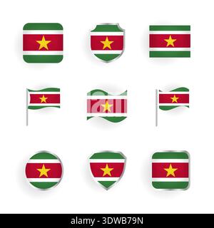 Suriname Flag Icons Set, can be used for business designs, presentation designs or any suitable designs. Stock Vector